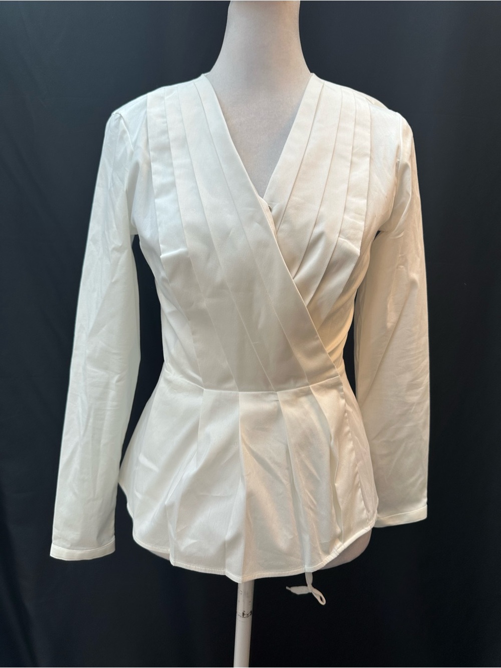 Brooks Brothers White Pleated Wrap-Style Blouse 0P